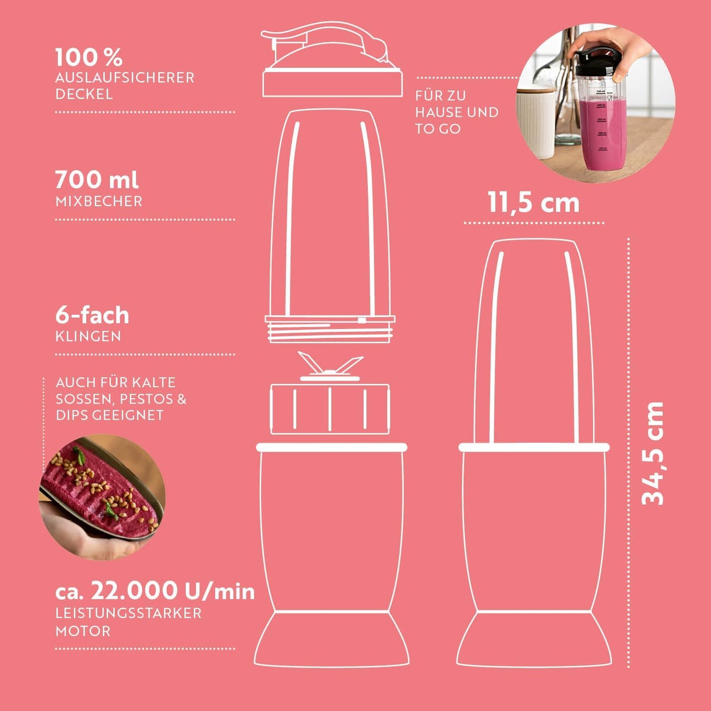 Nährstoffextraktor, Silber-schwarz | 500 W Nutrition Mixer | M-set