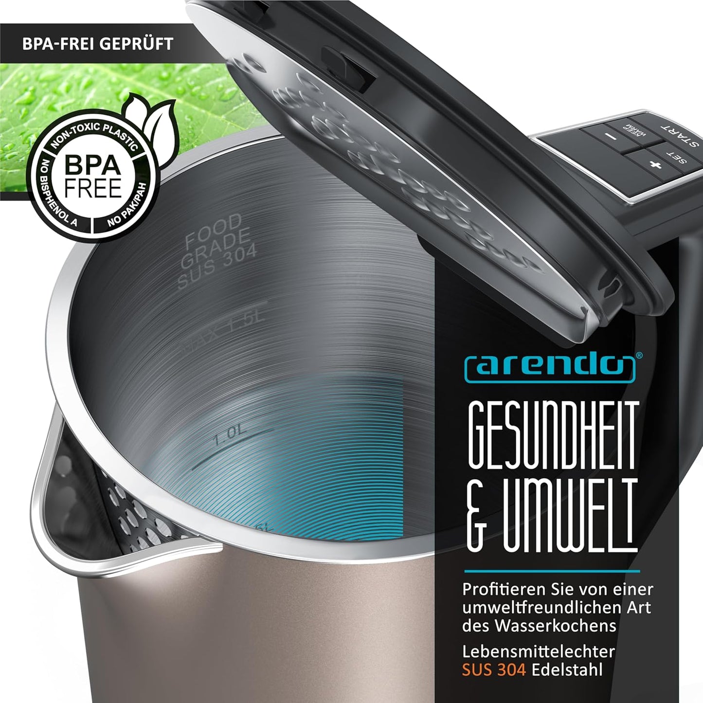 Wasserkocher Elegant mit Temperatureinstellung, 1.5 Liter E: Bronzo