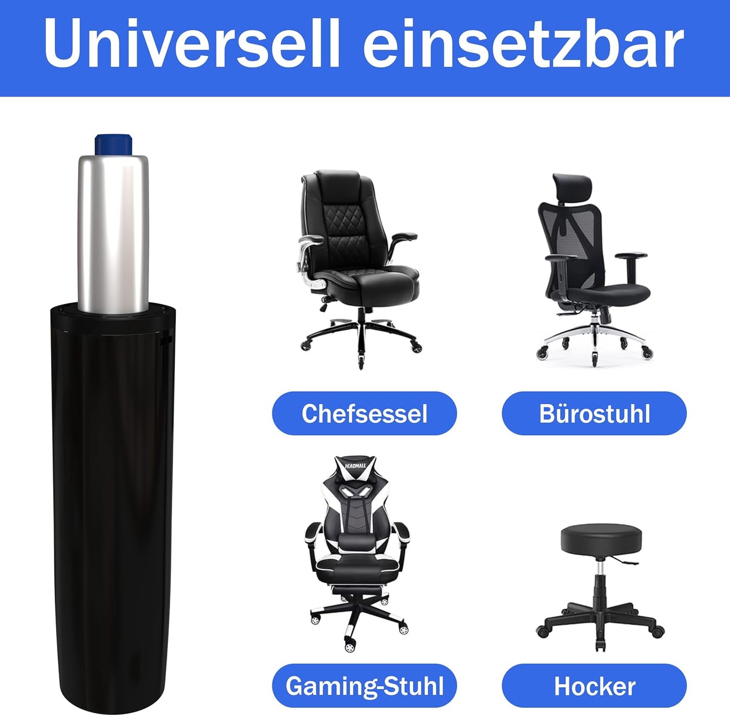 Gaslift für Bürostuhl und Barhocker, 430 mm Gesamtlänge Schwarz