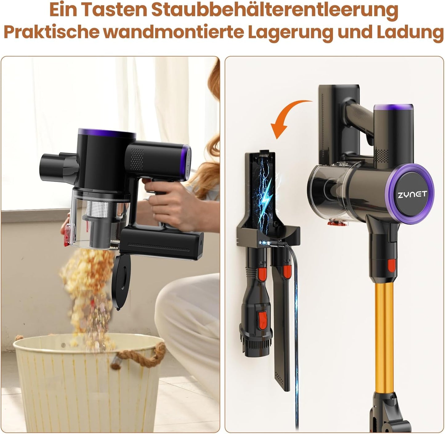 Akkustaubsauger mit Biegegelenk, Gelb