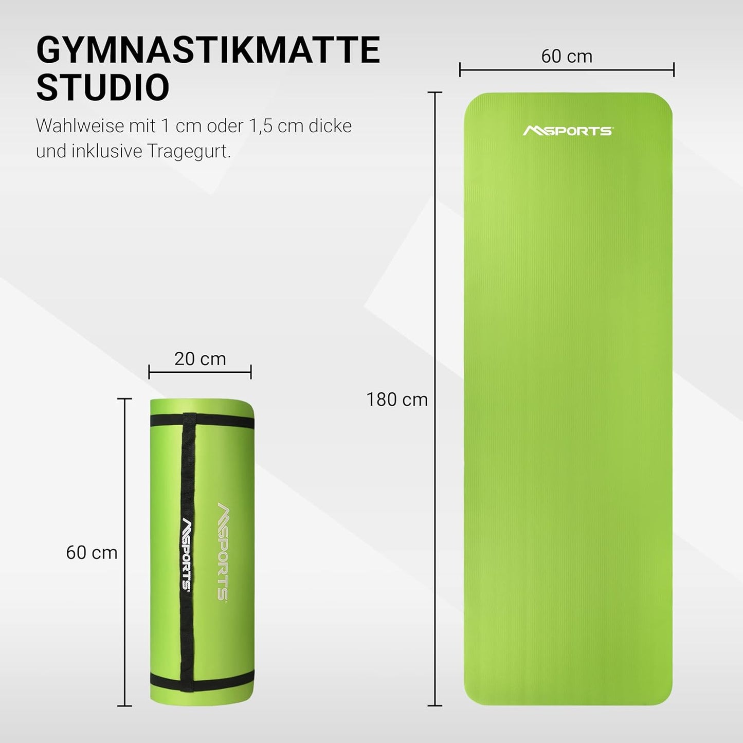 Gymnastik- und Yogamatte, Lindengrün 183 x 61 x 1,5 cm