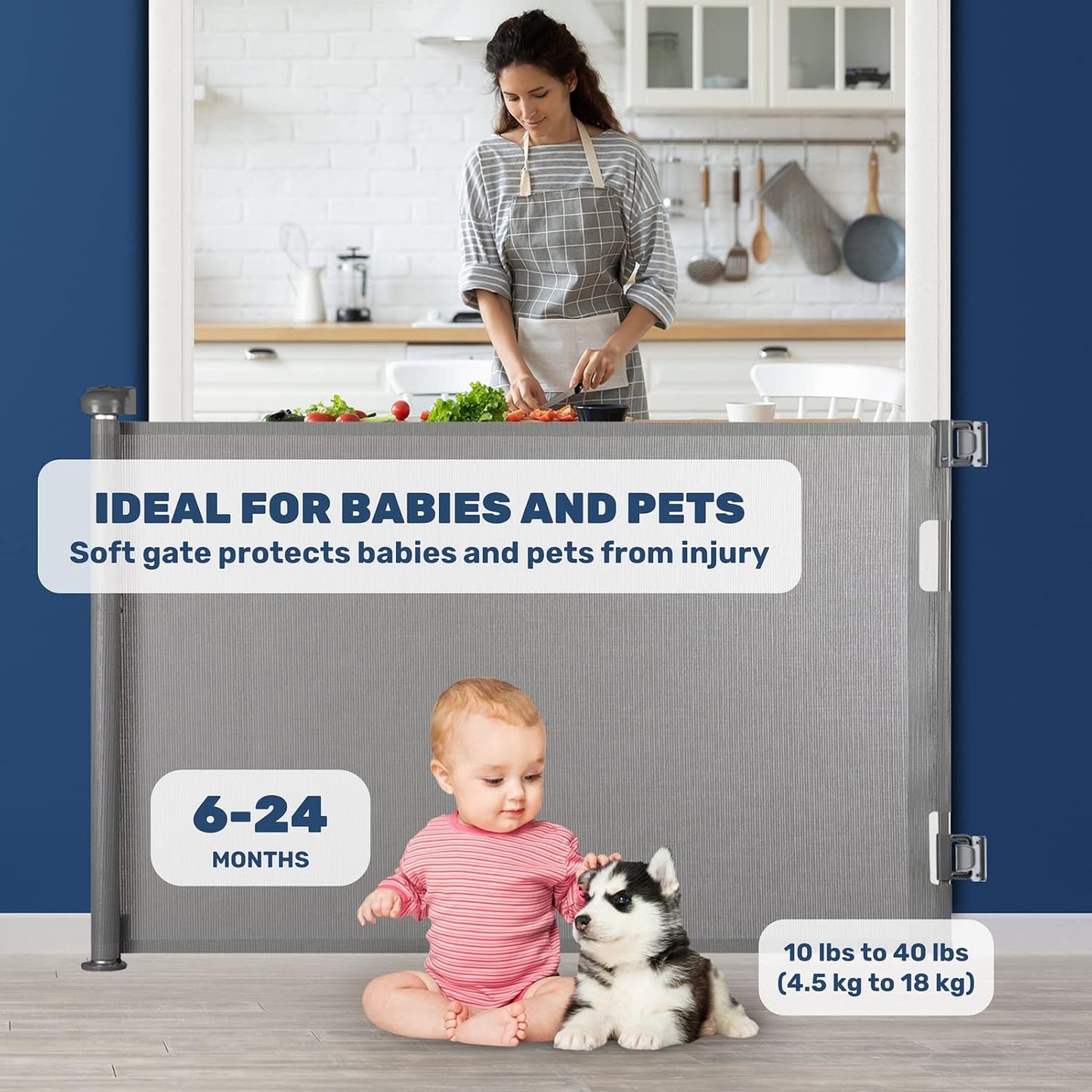 Treppen- und Türschutzgitter für Babys und Haustiere, Grau|180cm