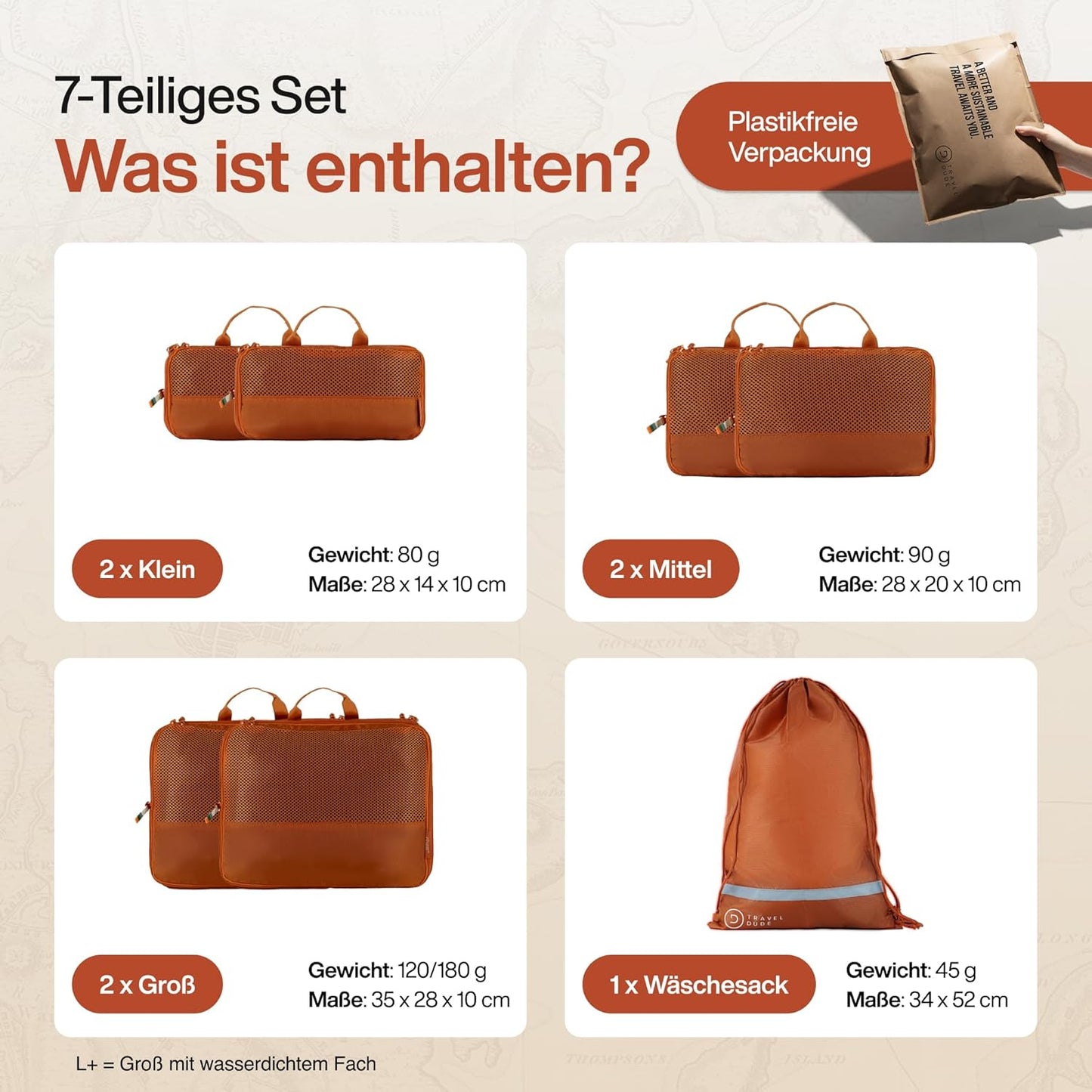 7-teiliges Packwürfel-Set, Burnt Orange 7-teiliges Set