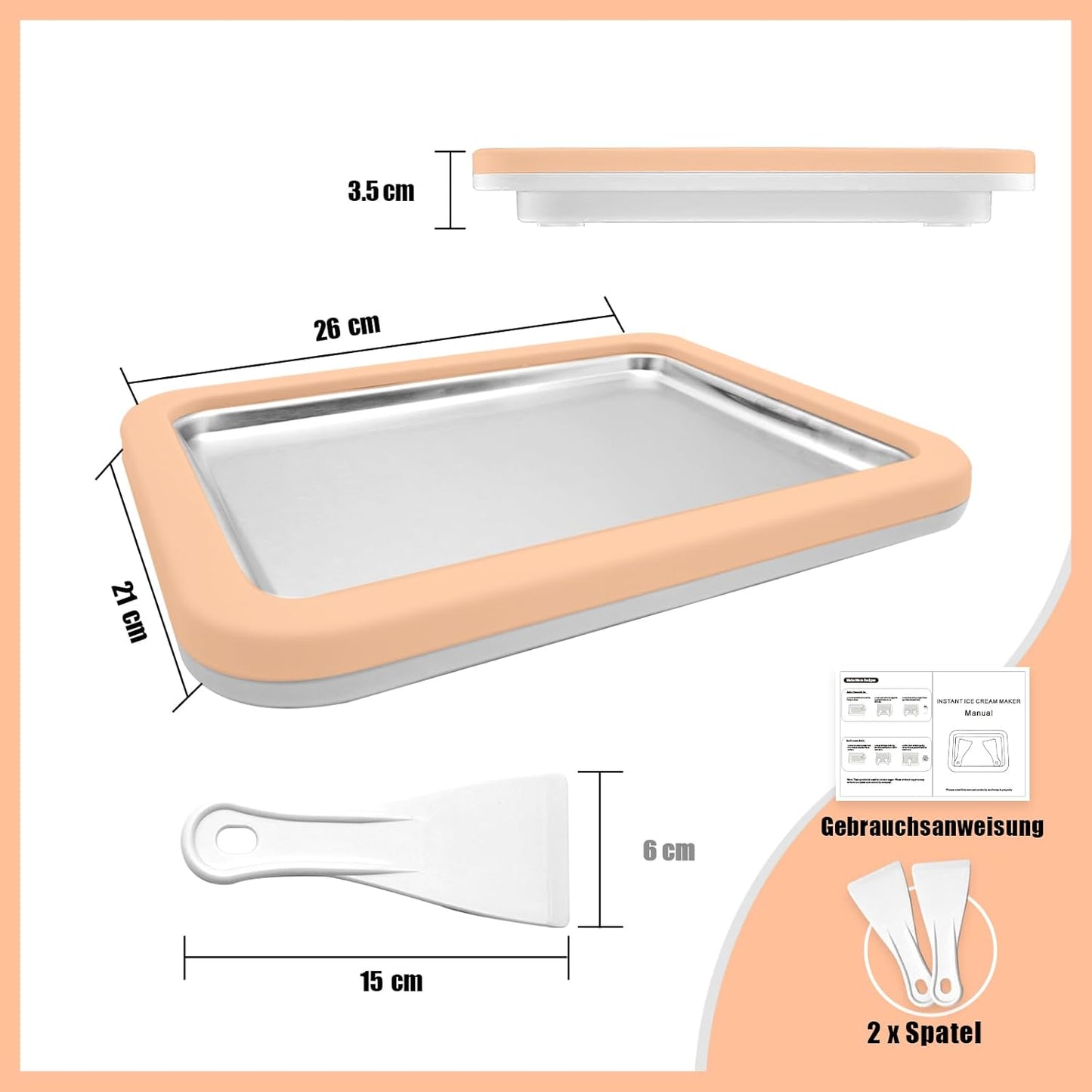 Eisplatte für DIY Eisrollen mit Spateln, Orange