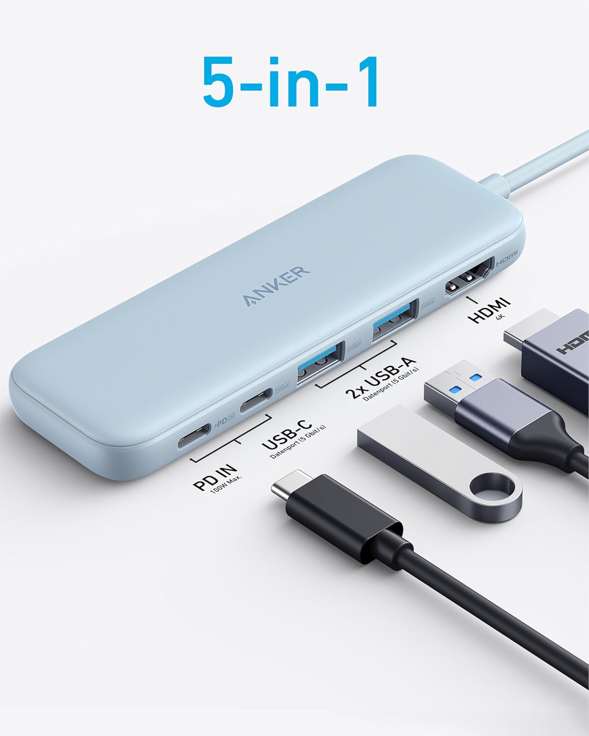 USB-C Hub mit 4K HDMI und 5Gbps Datenanschluss, Blau