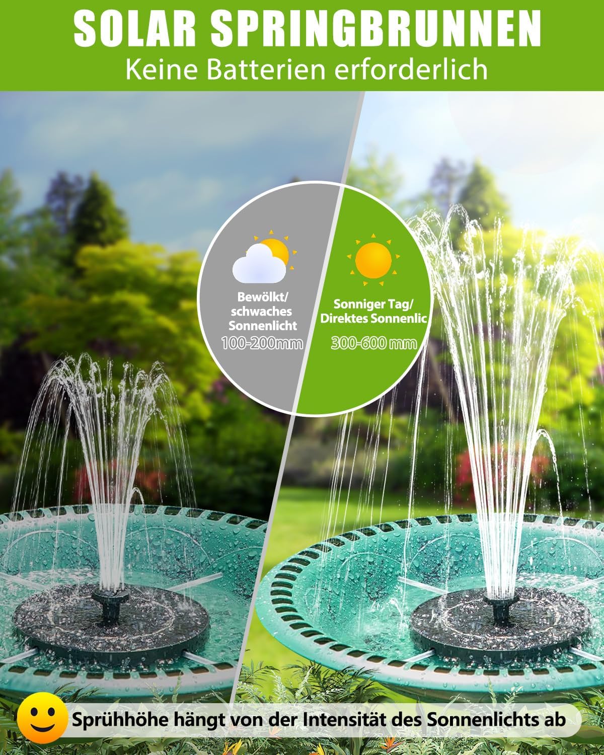 Solar Springbrunnen mit 6 Fontänen-Effekten