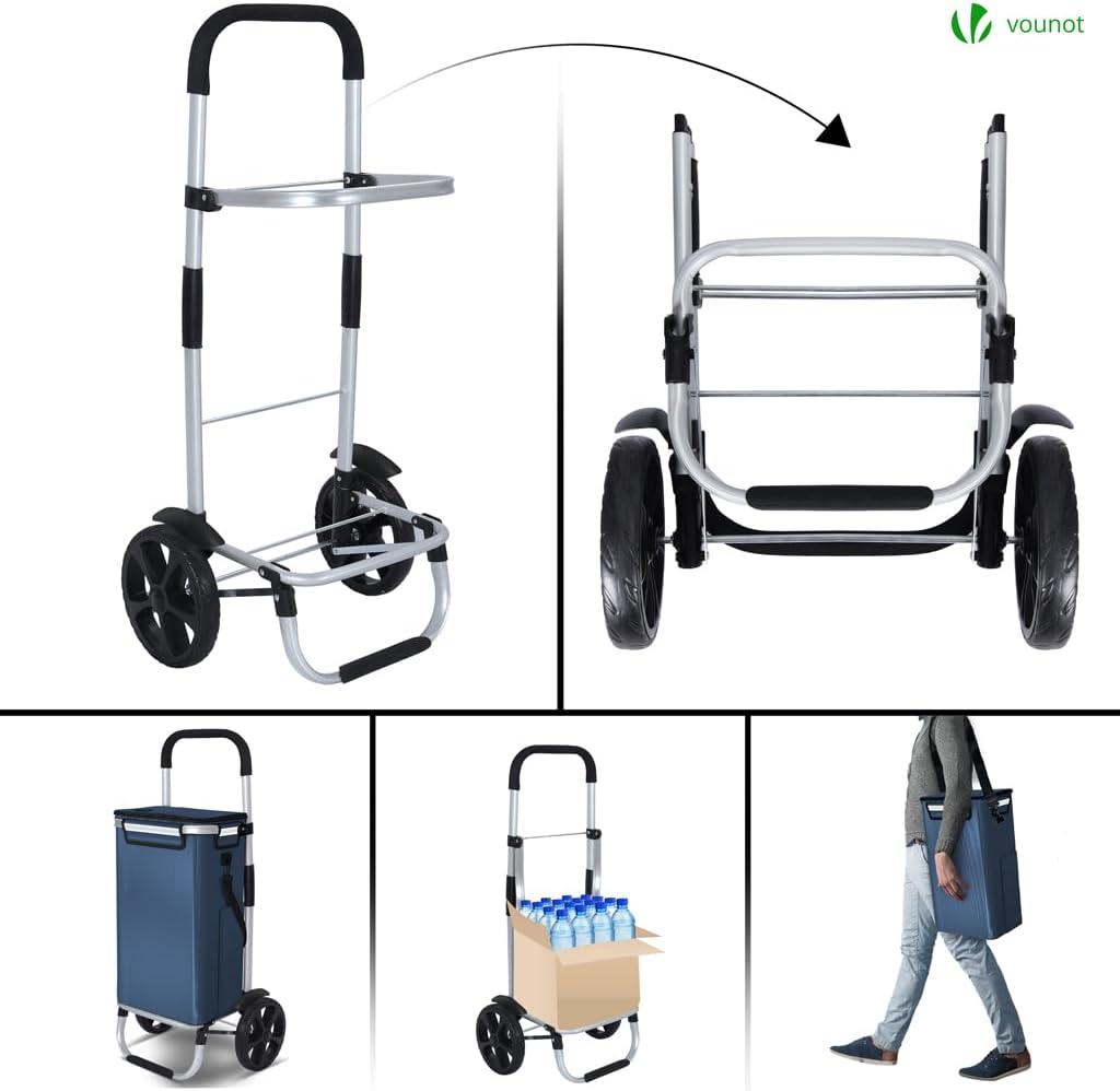 Klappbarer Einkaufstrolley mit Kühlfach und Treppensteiger, 58L Marineblau