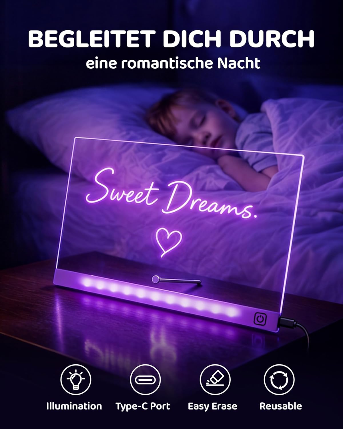 LED-Zeichentafel für Kinder mit 7 Stiften, Weiss 16 Zoll