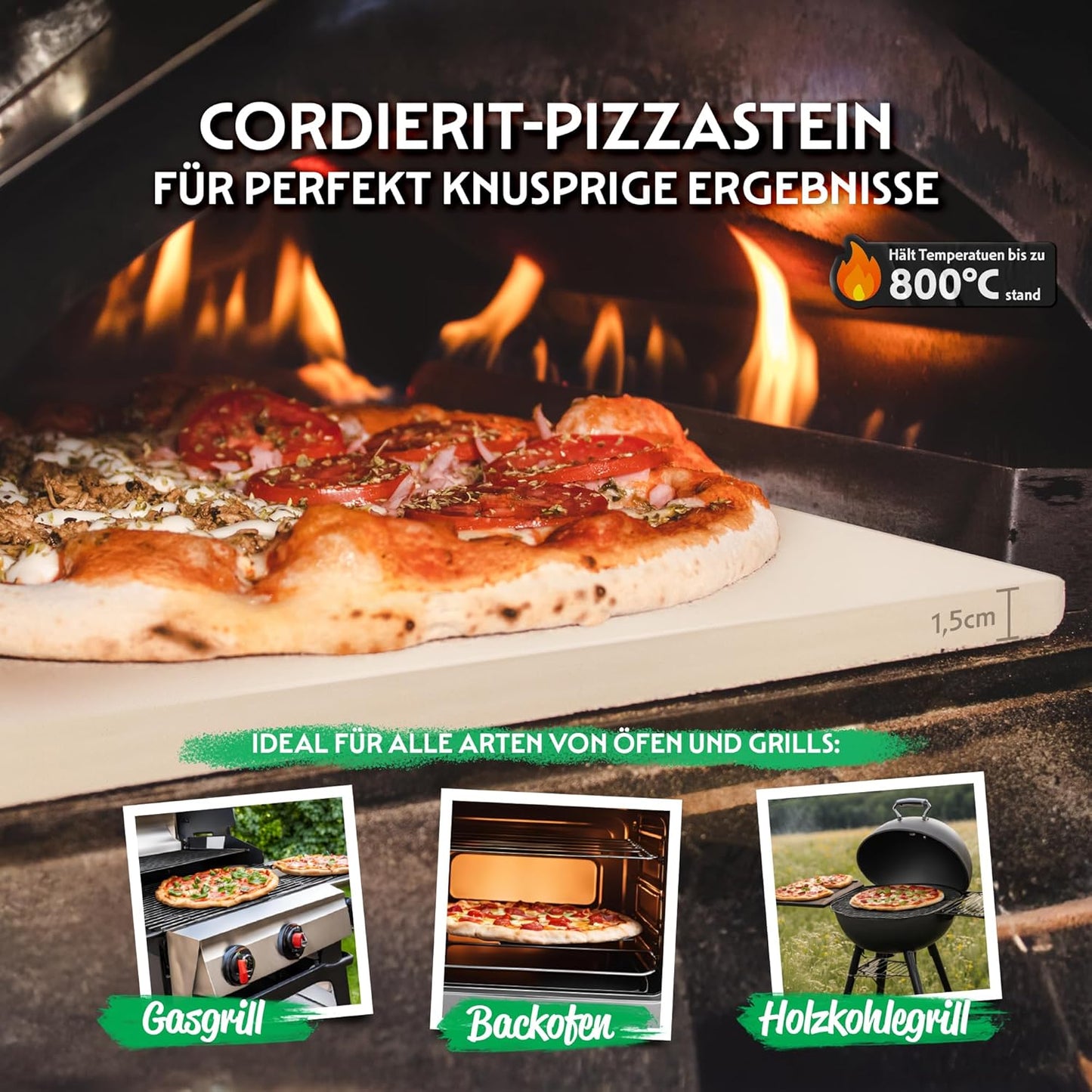 Pizzastein-Set für Ofen & Grill, Set mit Schere