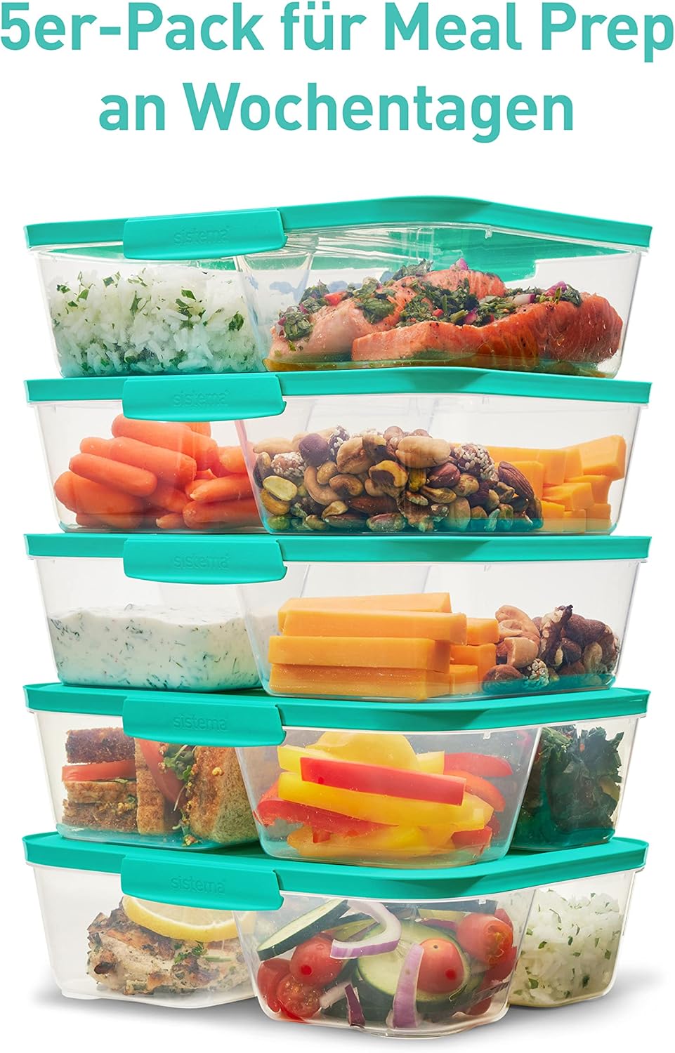 Nest It Frischhaltedosen-Set mit 3-Fach-Unterteilung, 5 x 1.9 L