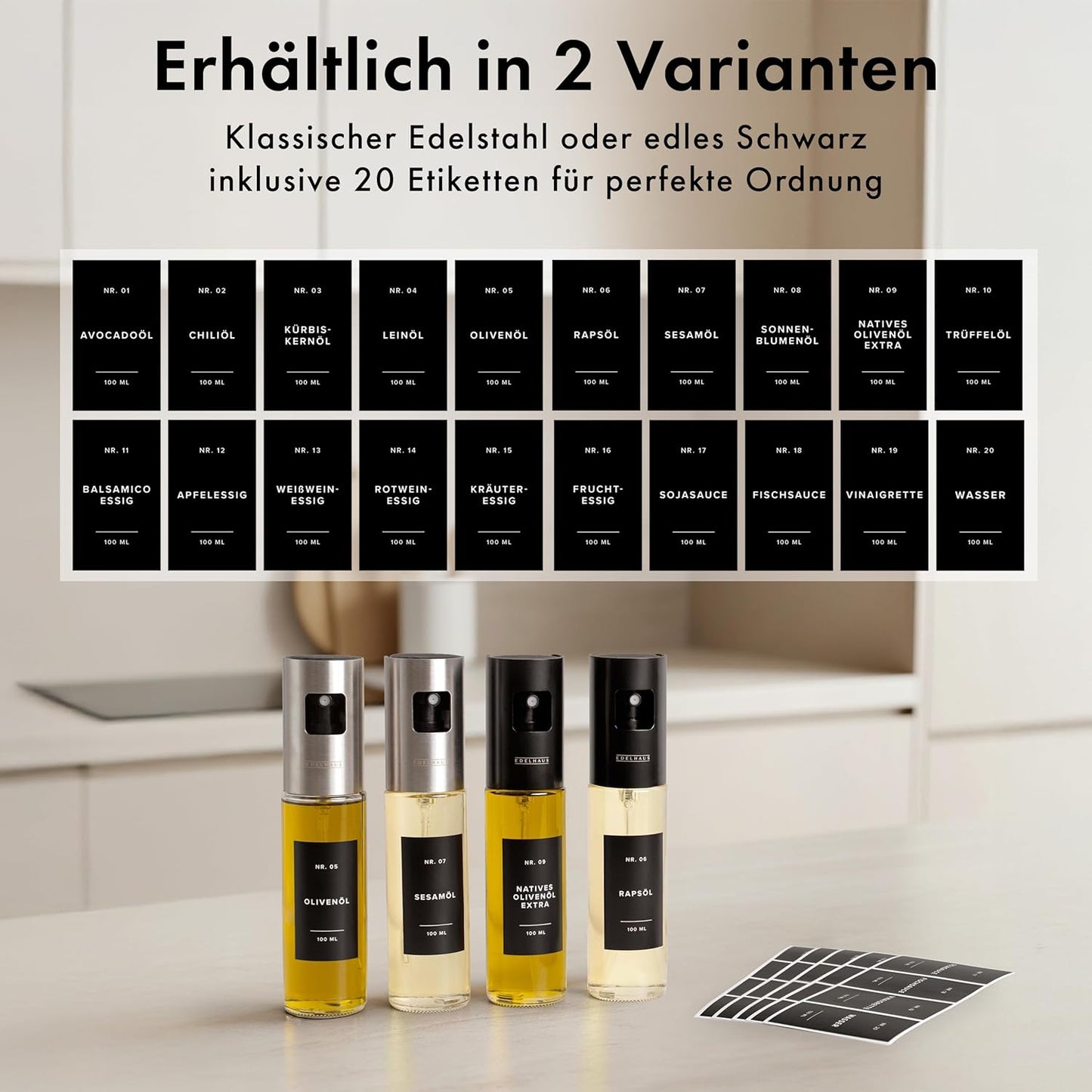 2er-Set Ölsprüher, 2 Pack Edelstahl Deckel mit Glas Flasche