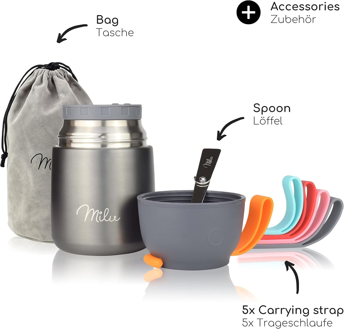 Thermobehälter für Essen, Grau 450ml