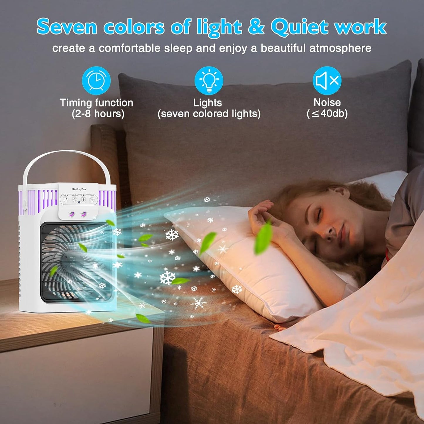 4-in-1 Klimaanlage mit Timer & LED-Licht, Weiß