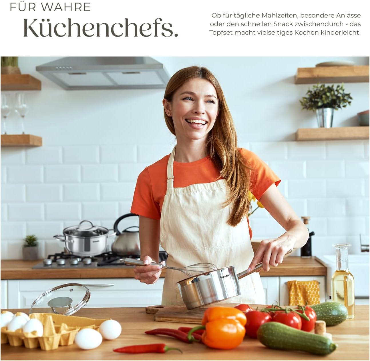9-tlg. Edelstahl Topfset für alle Herdarten, Silberfarben
