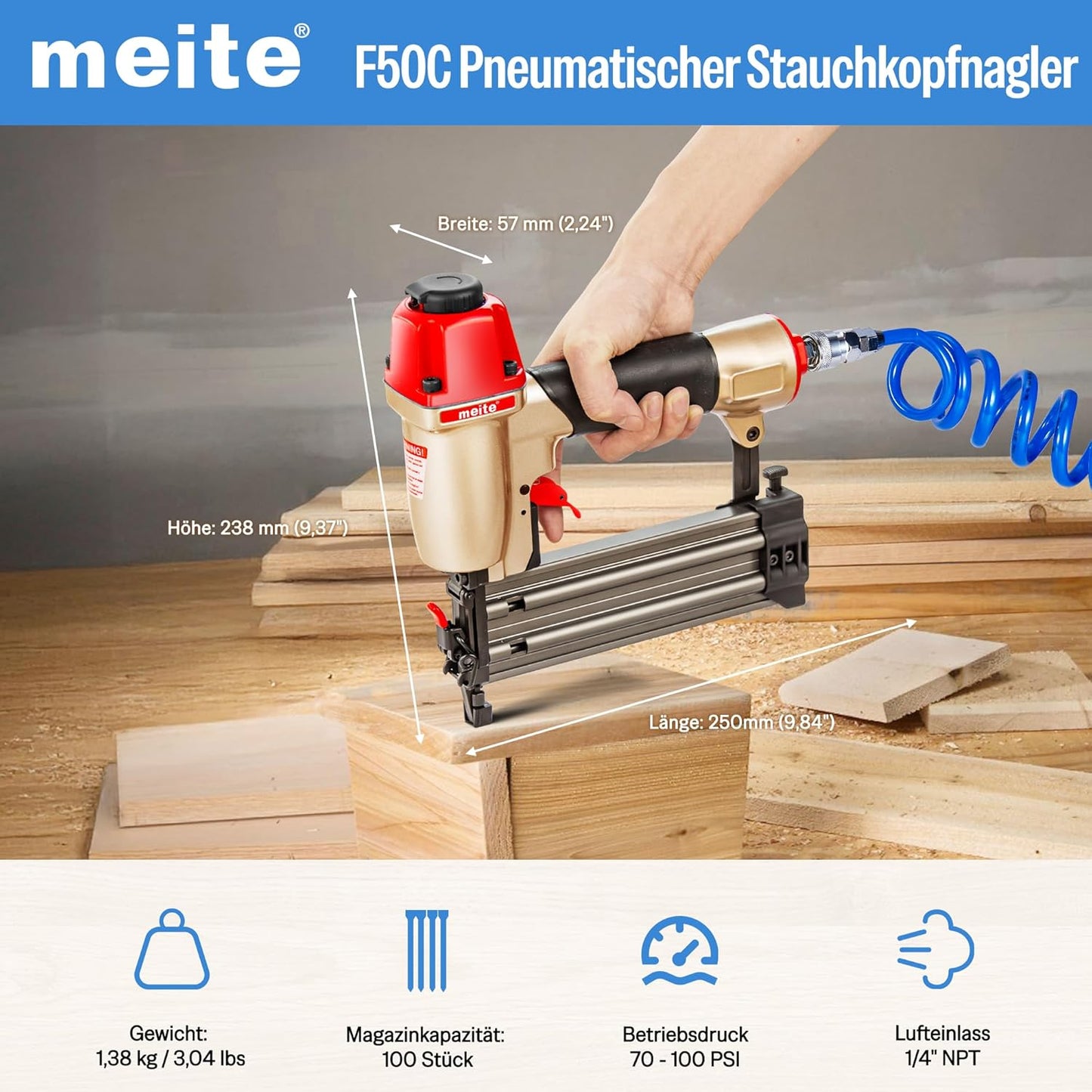 Druckluft-Nagelpistole F50C mit Sicherheitsnase, F50C