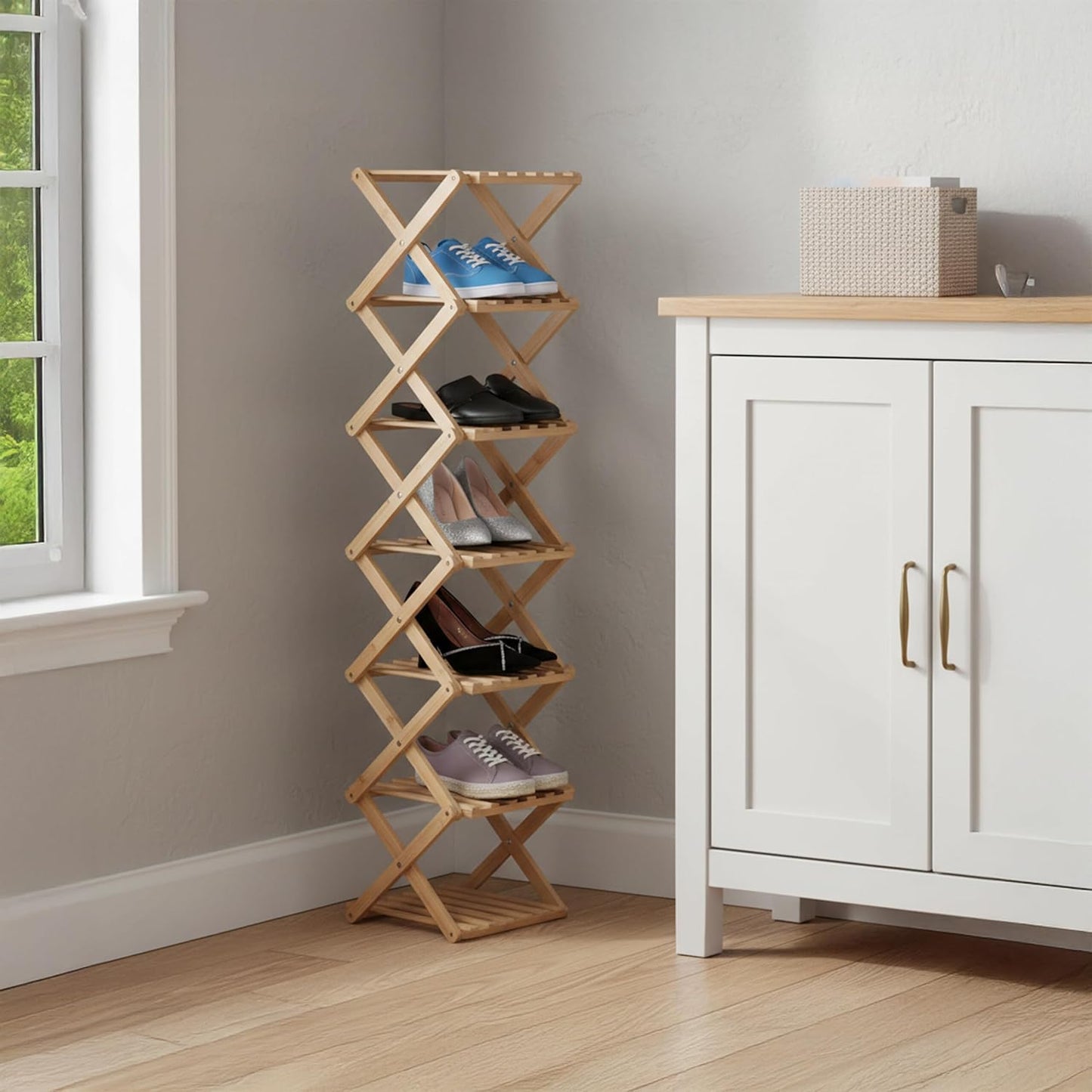 Schuhregal faltbar aus Bambus, 125 x 28 x 28 cm