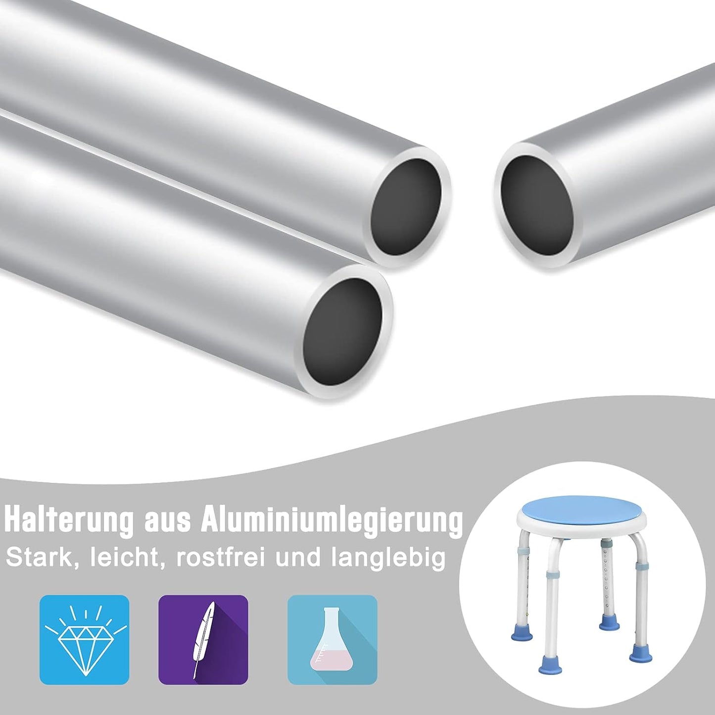 Duschhocker höhenverstellbar und drehbar mit Griffen