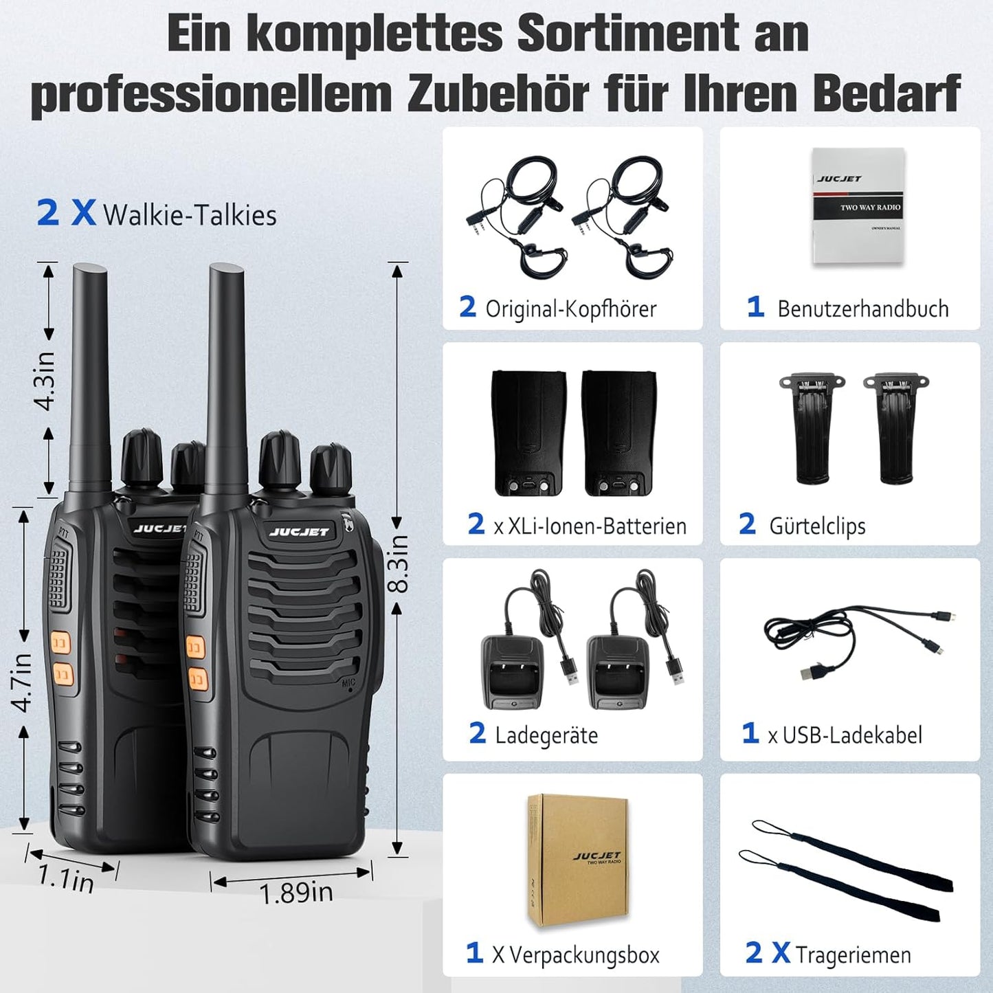 88E Walkie Talkie mit Taschenlampe, 2 Stück
