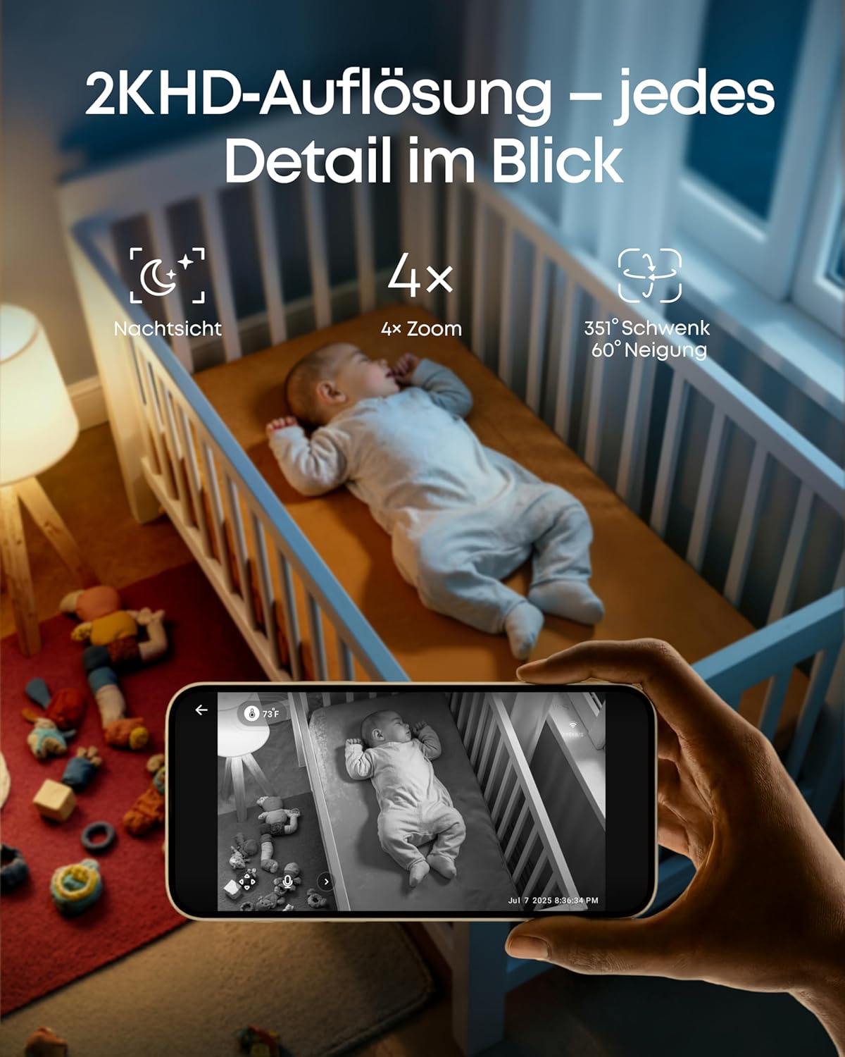 C10 Babyphone mit 2K Kamera & 12 Std. Akku, 2K Babyphone C10