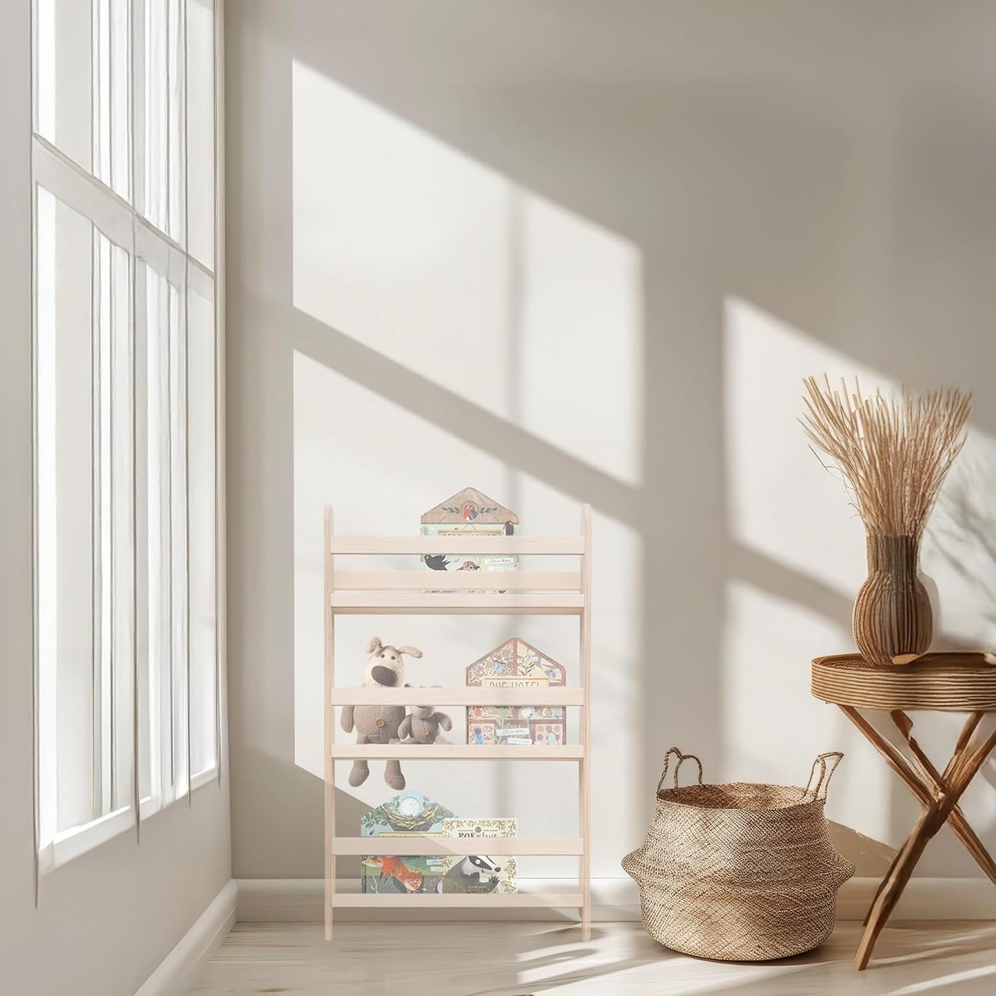 Kinderbücherregal aus Holzwerkstoff, Montessori Design, Natürliche B