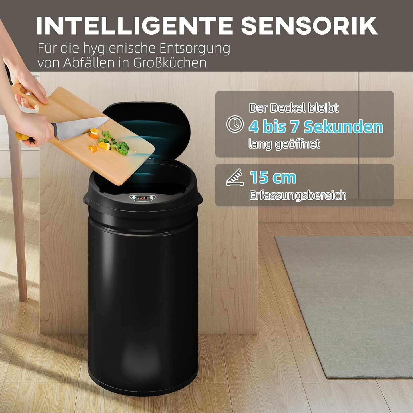 Automatischer Sensor-Mülleimer, 30 L Schwarz