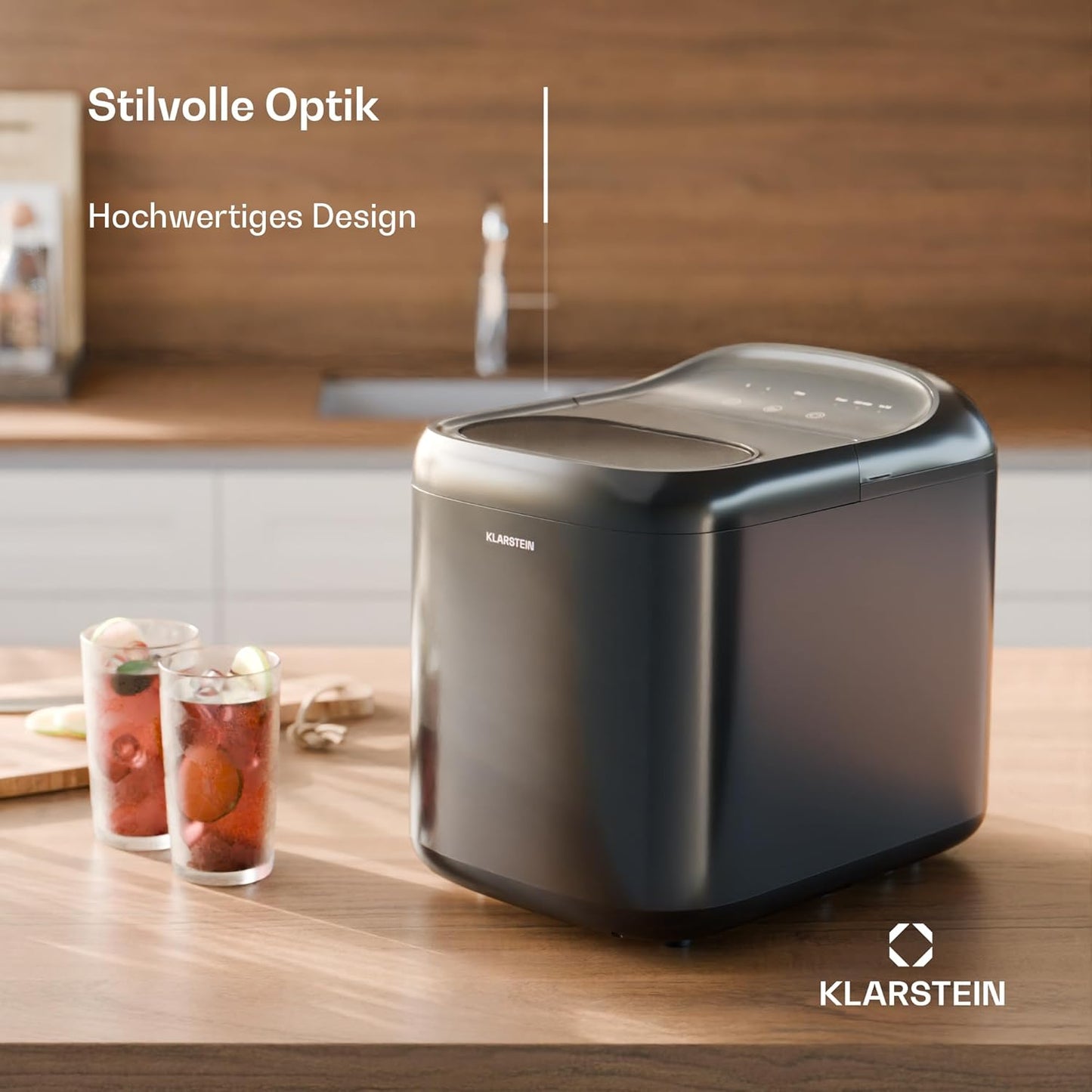 SparkIce Eiswürfelmaschine mit Touchpad & Schnellproduktion, 15kg/24h, Schwarz