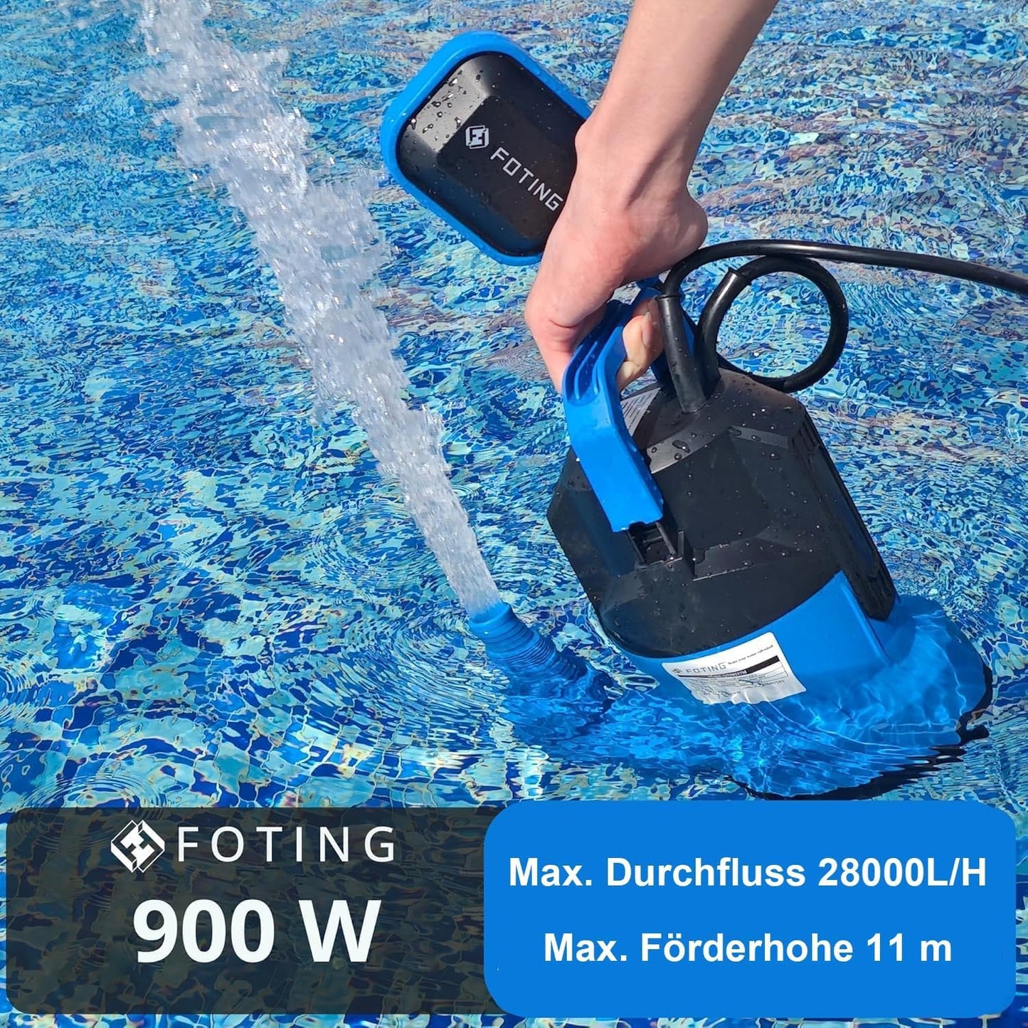 Schmutzwassertauchpumpe mit Schwimmerschalter, Blau + Schwarz