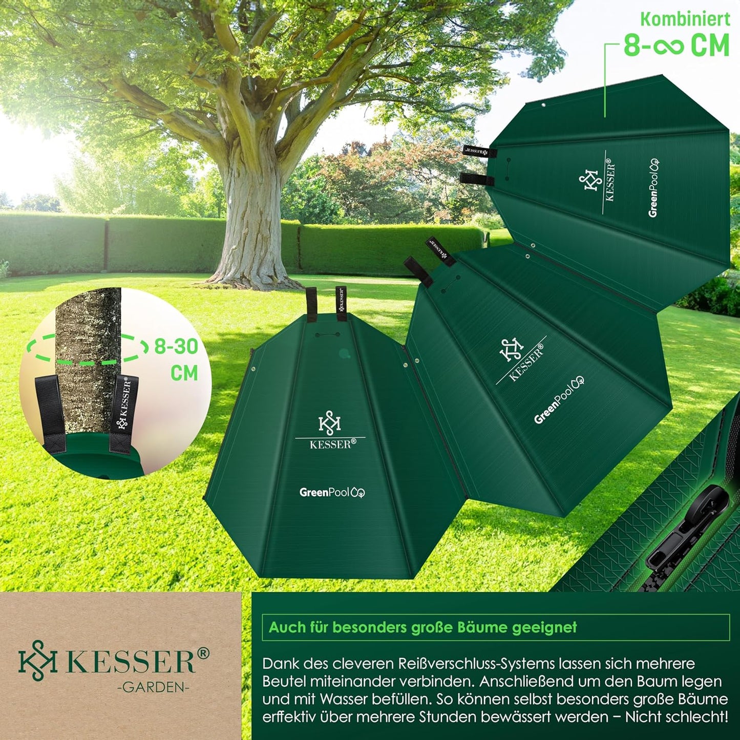 Baumbewässerungssack-Set mit Diebstahlschutz, 100 Liter 4er Set Grün