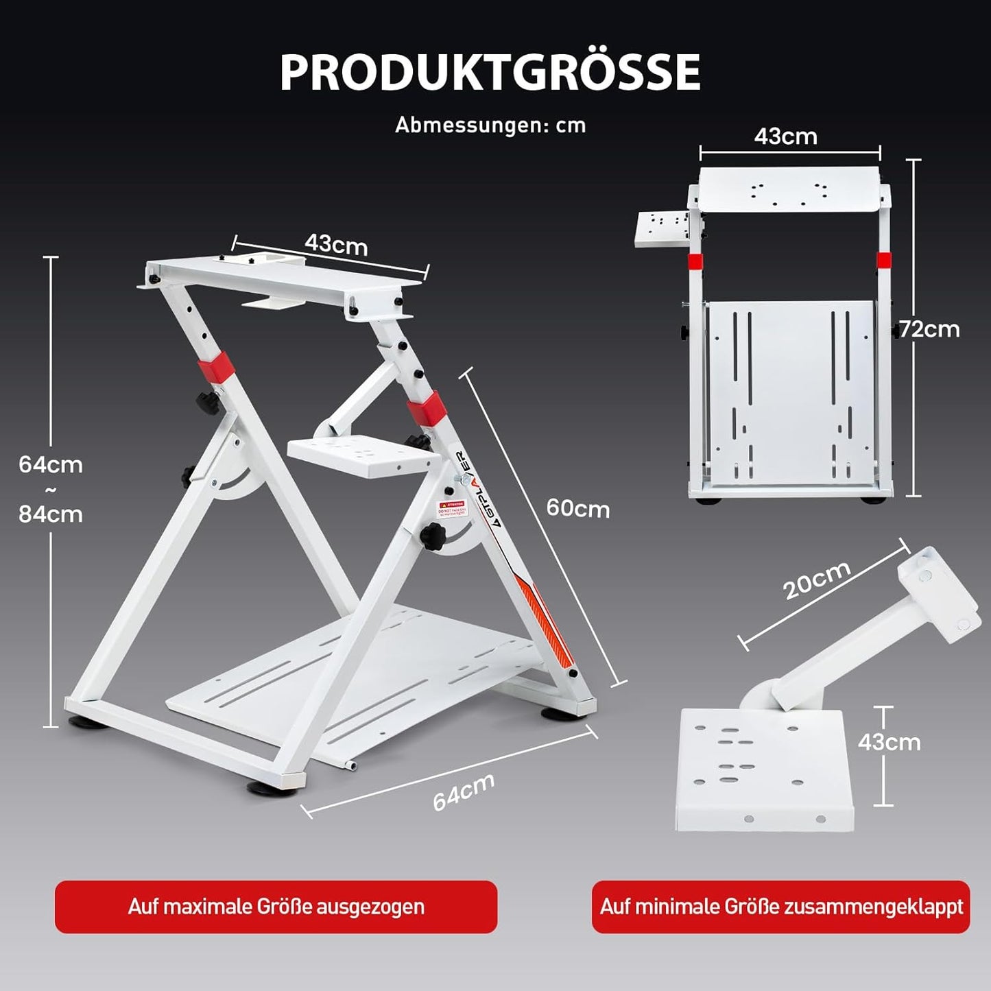 Lenkradständer mit Schalthebelhalterung für Gaming, Weiss