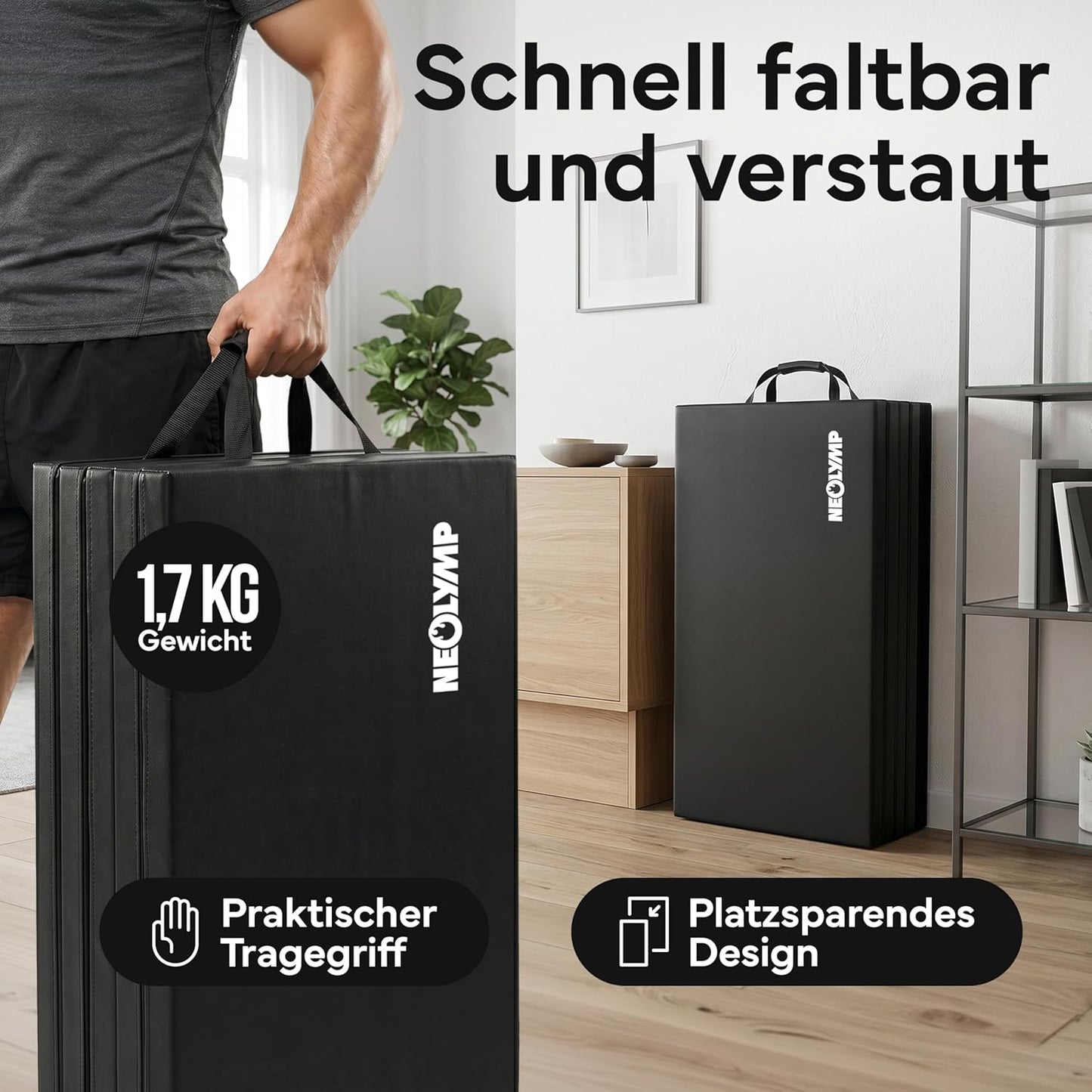 Faltbare Turnmatte, Schwarz 190 x 80 x 3 cm