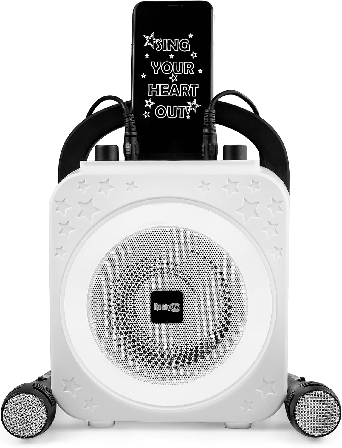 Bluetooth Karaoke-Maschine mit zwei Mikrofonen, Weiss Ring Light & Disco Light