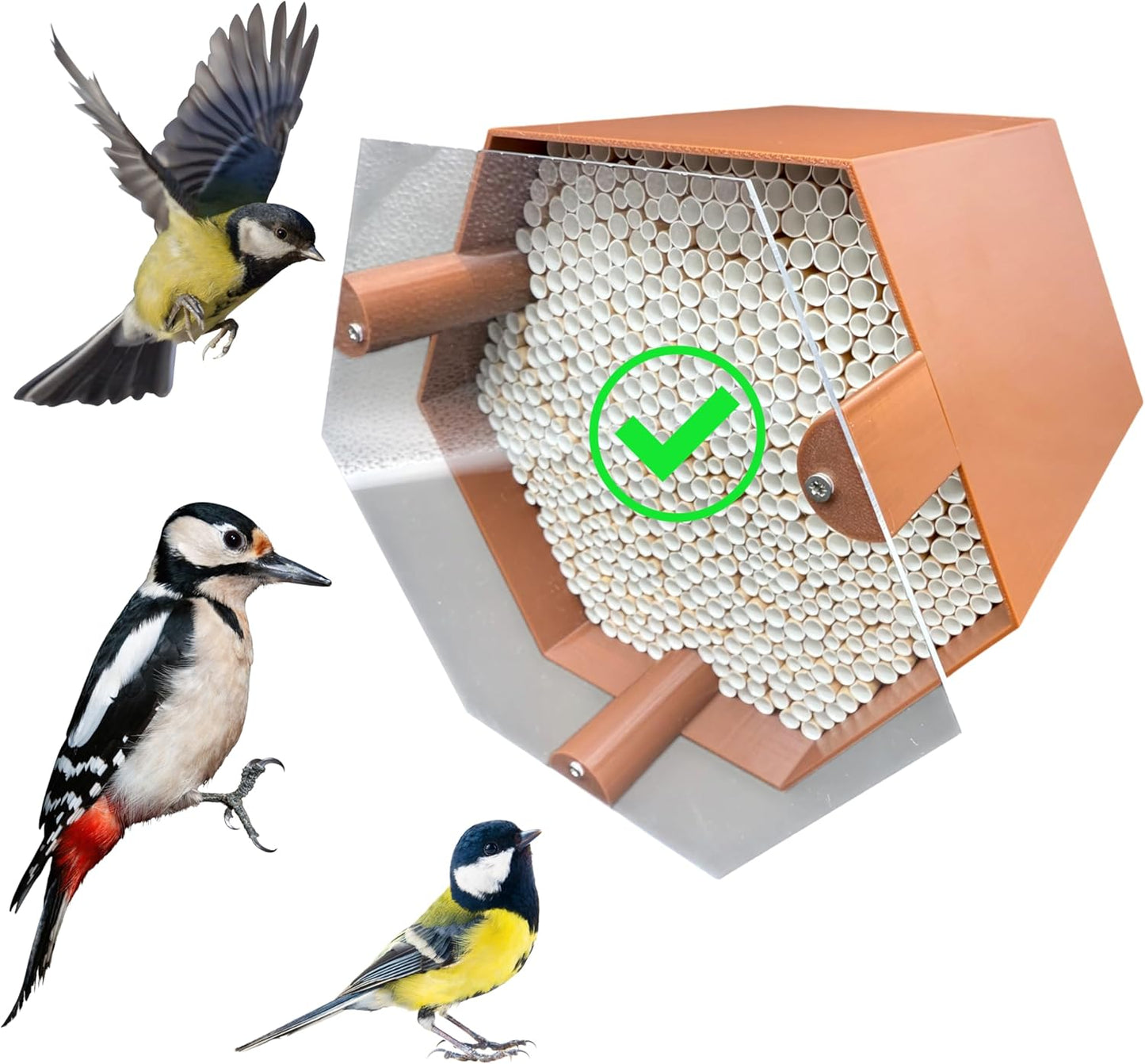 Wildbienenhotel mit 600 Nisthülsen & Vogelschutz, Braun Bienenhotel mit Vogelschutzabdeckung