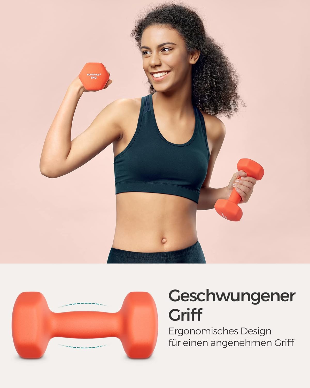 Hantelset für Krafttraining, 2 x 3 kg, papayaorange