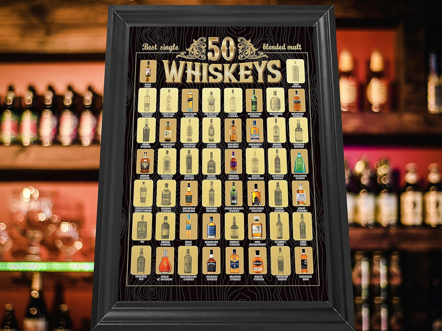 Whiskeys Rubbelposter mit 50 Top-Sorten