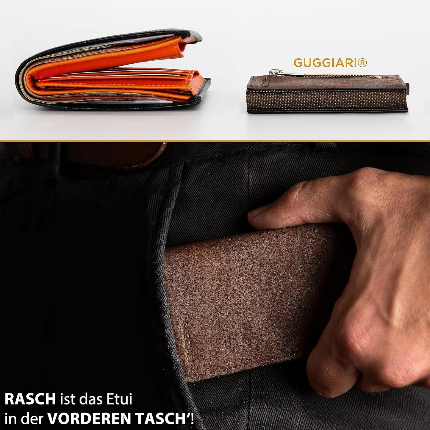 Kreditkartenetui mit Münzfach, Brown Leather Kunstleder