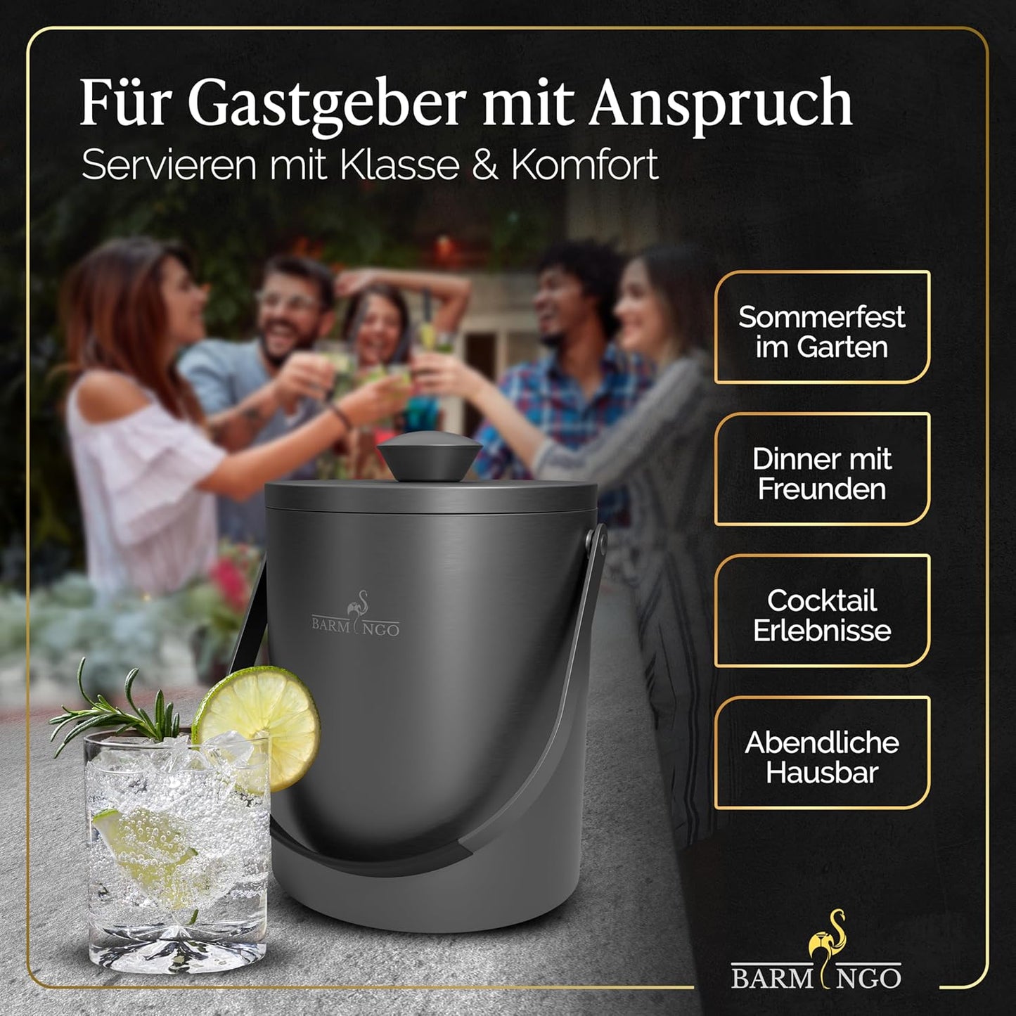 Eiswürfelbehälter mit Deckel, 2000 ml Metallic-Schwarz