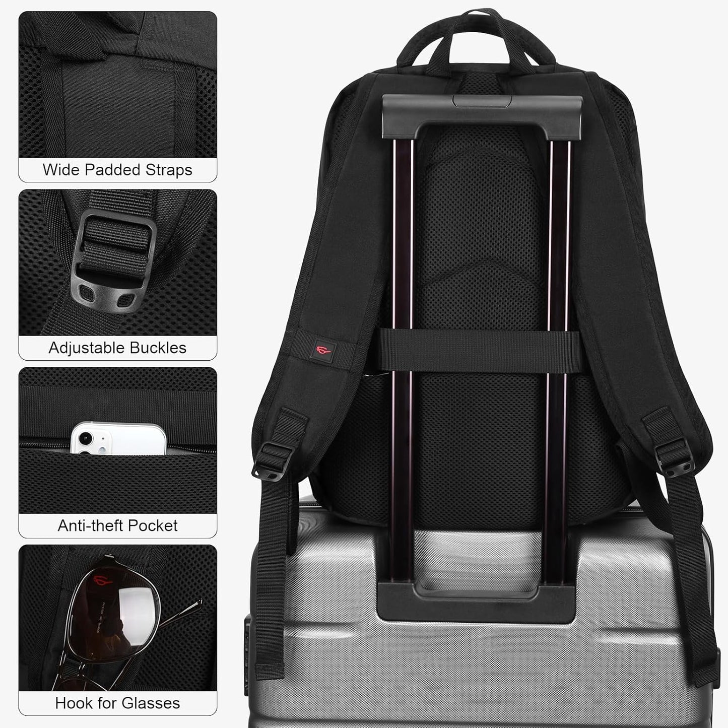 Wasserdichter Laptoprucksack mit Diebstahlschutz, 1-black