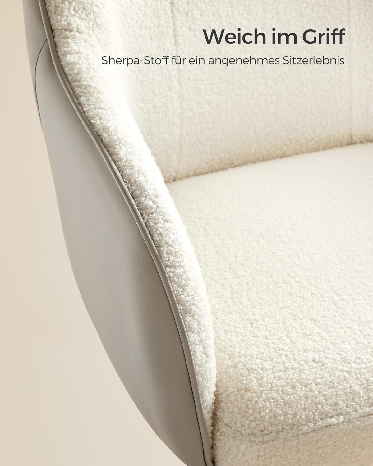 Höhenverstellbarer Schreibtischstuhl, Cappuccinobeige / Sherpa-Stoff + PU