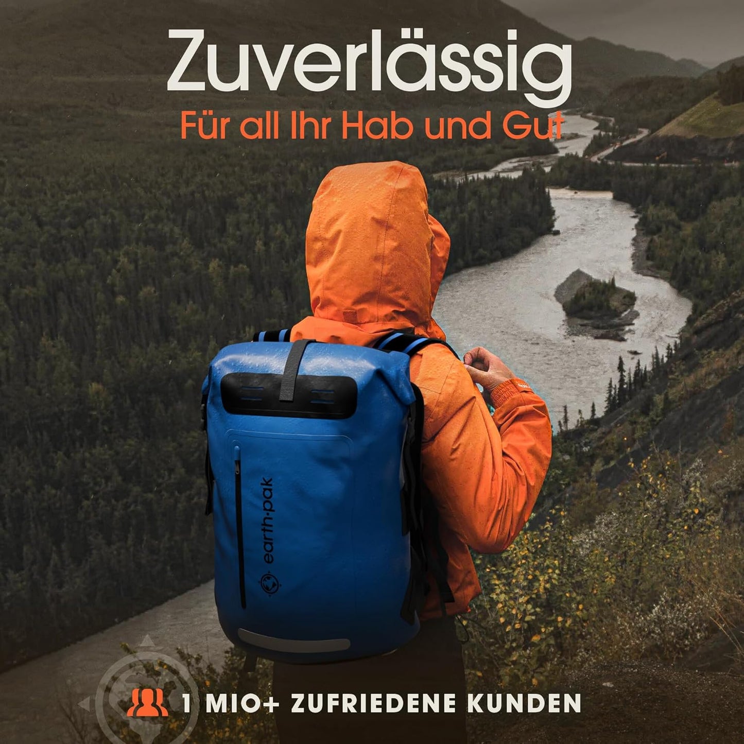 Wasserdichter Rucksack mit Rolltop-Verschluss, 35L Blau