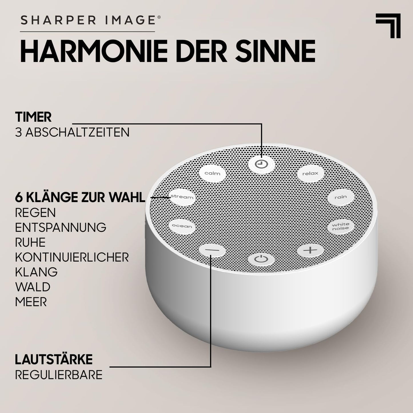 White Noise Maschine mit 6 Klängen, Weiss