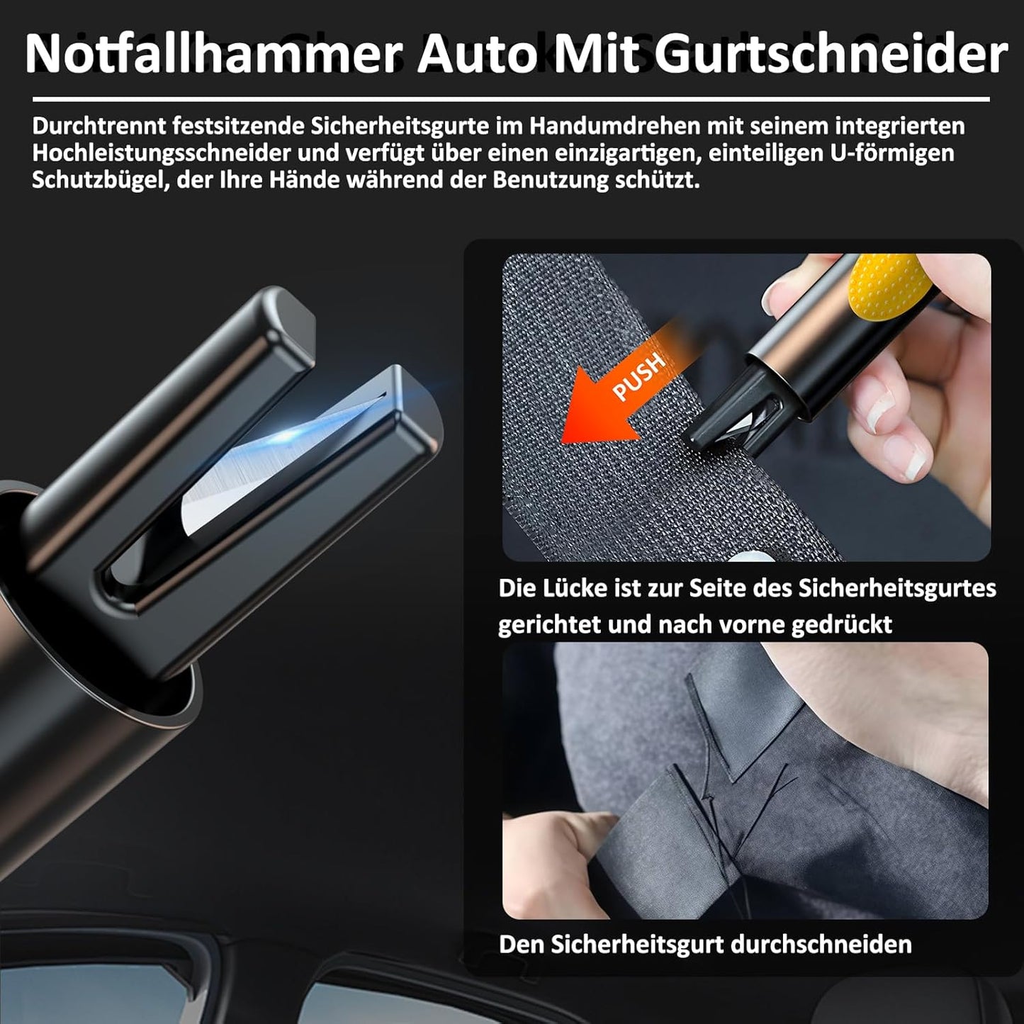 3 Stück Notfall-Sicherheitshammer mit Gurtschneider