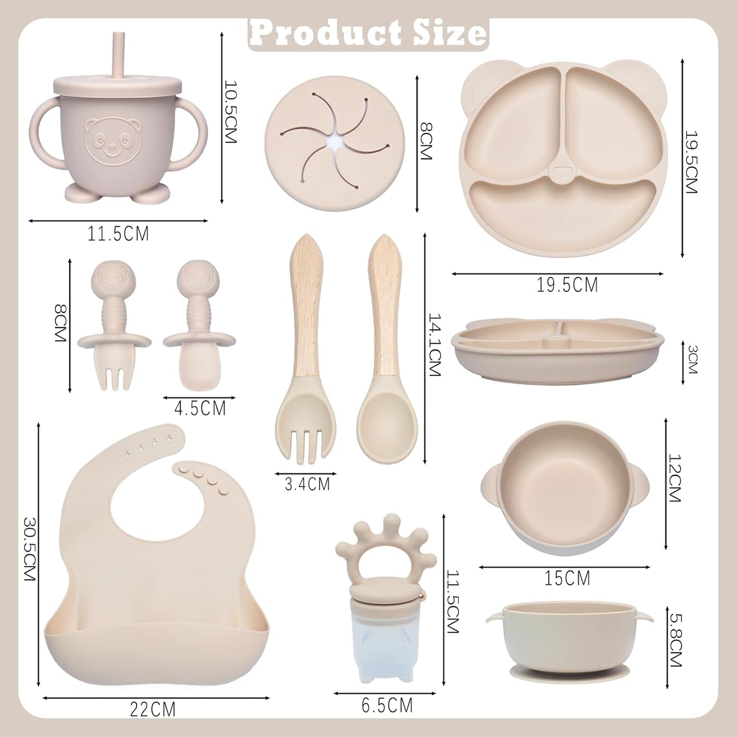 Silikon Baby-Geschirrset, Beige