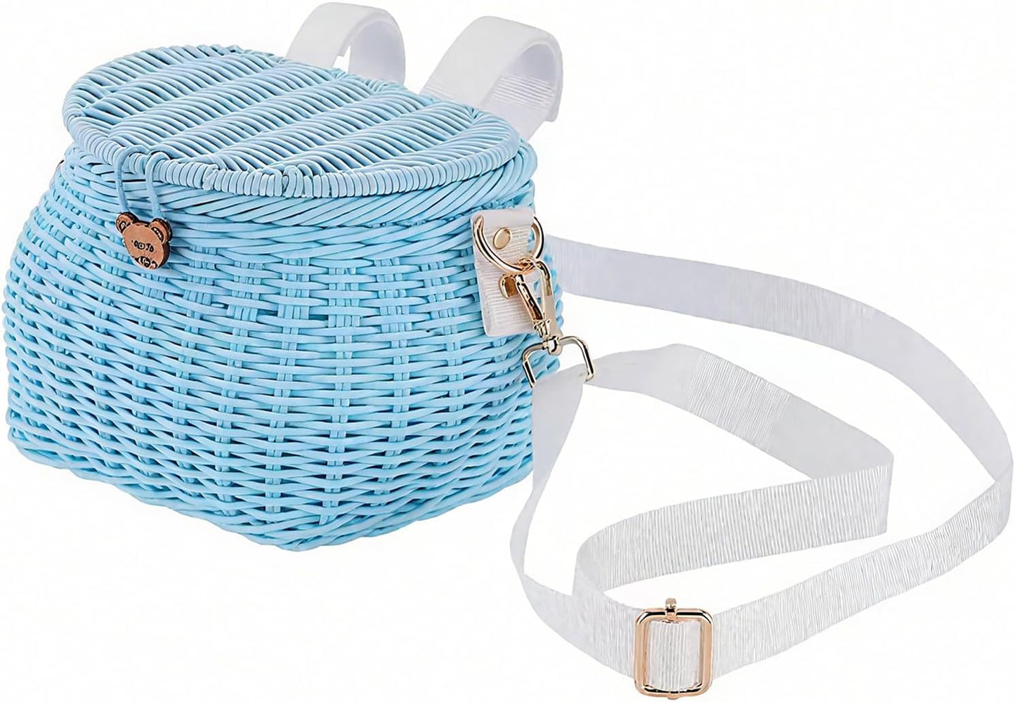 Abnehmbarer Kinderfahrradkorb, Rattan-Design, Blau