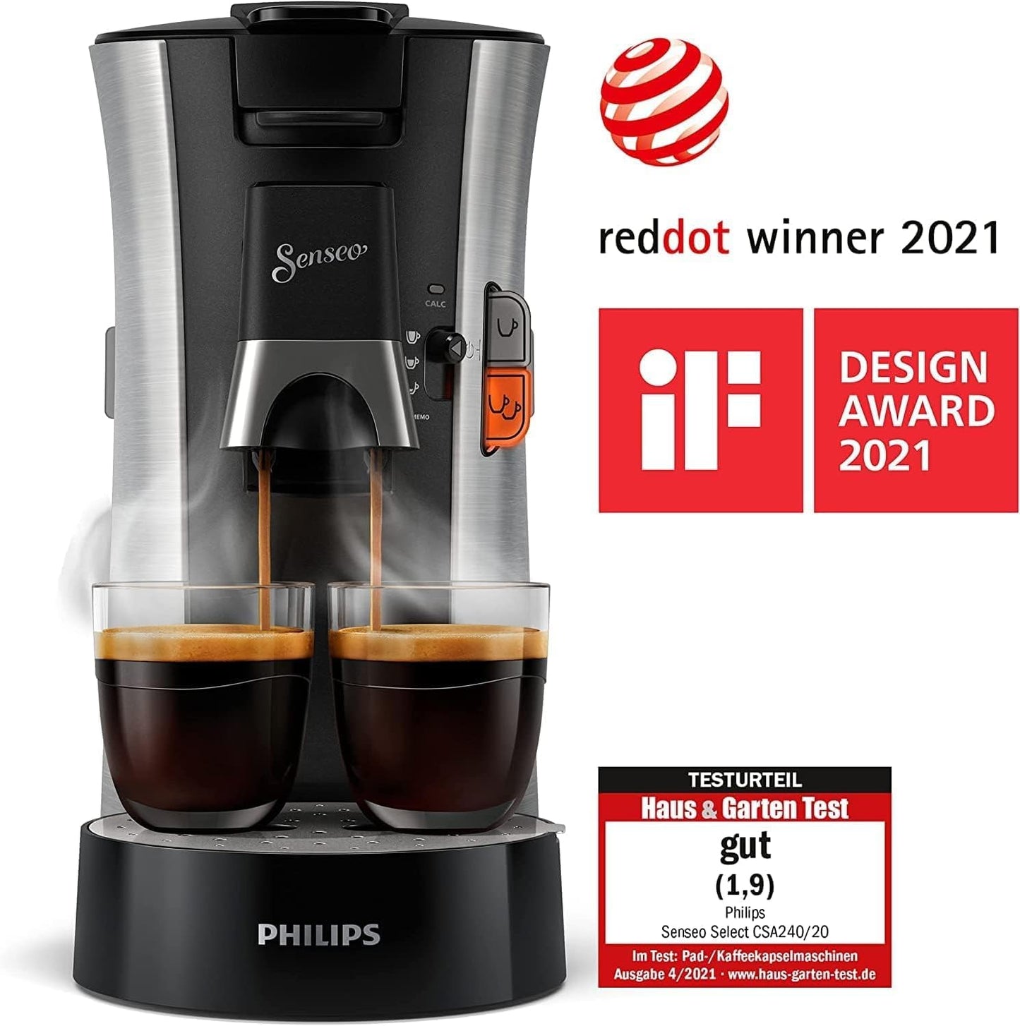 Senseo Select Kaffeepadmaschine, Gebürsteter Stahl