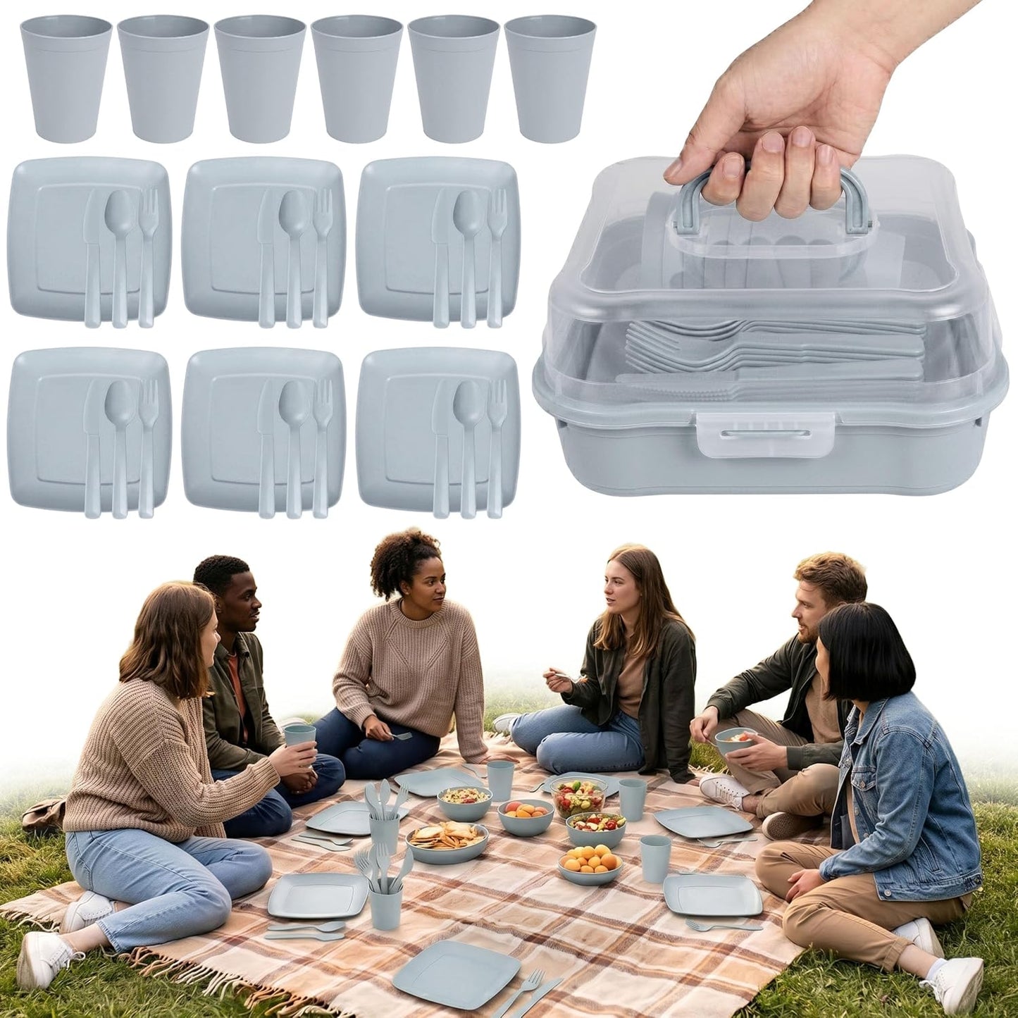 32-teiliges Campinggeschirr-Set, Grau