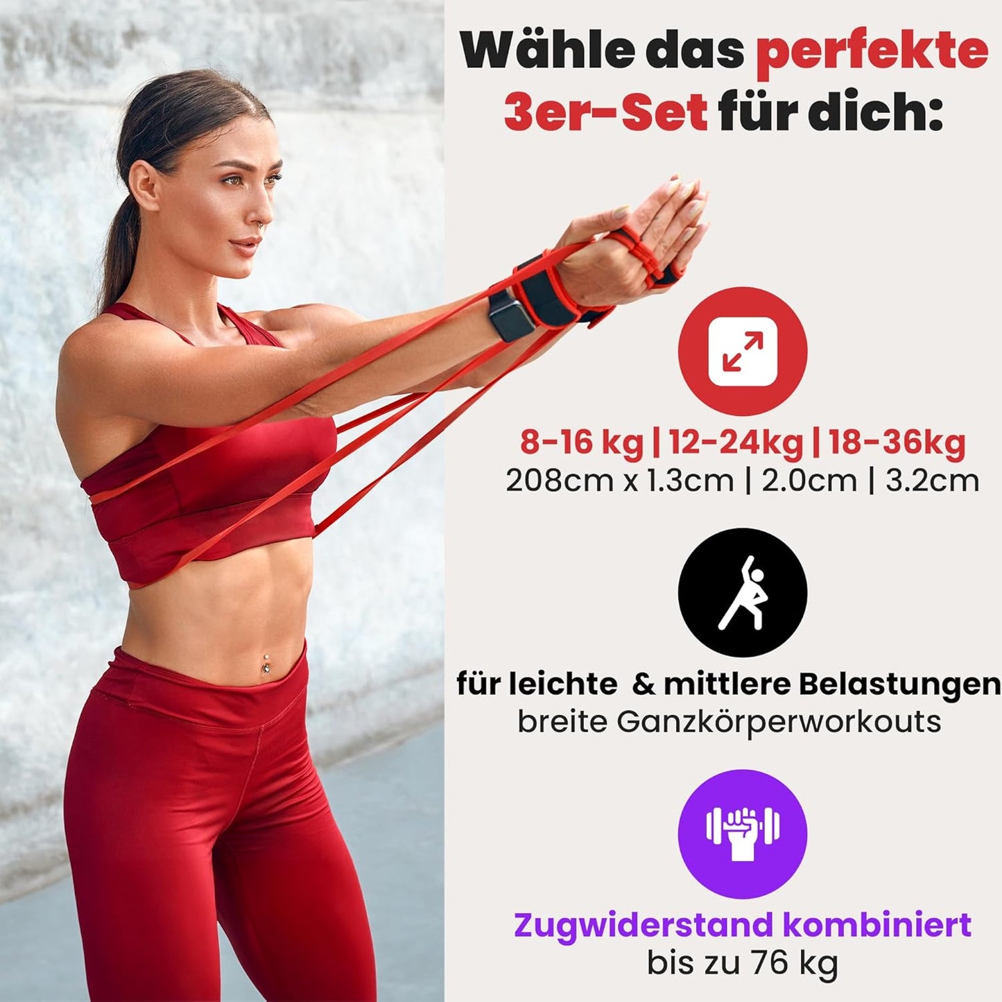 Fitness Klimmzugband 3er-Satz, Set 3er