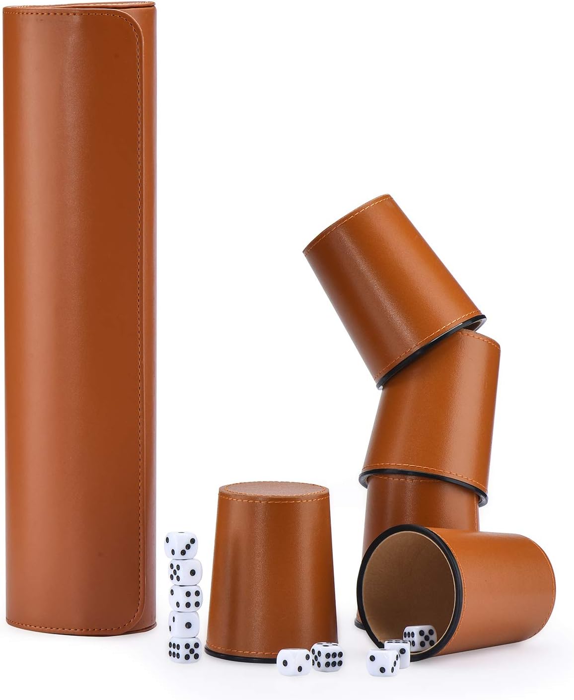 Würfelbecher-Set mit 5 Würfelbecher, 25 Würfeln und Aufbewahrungsbox