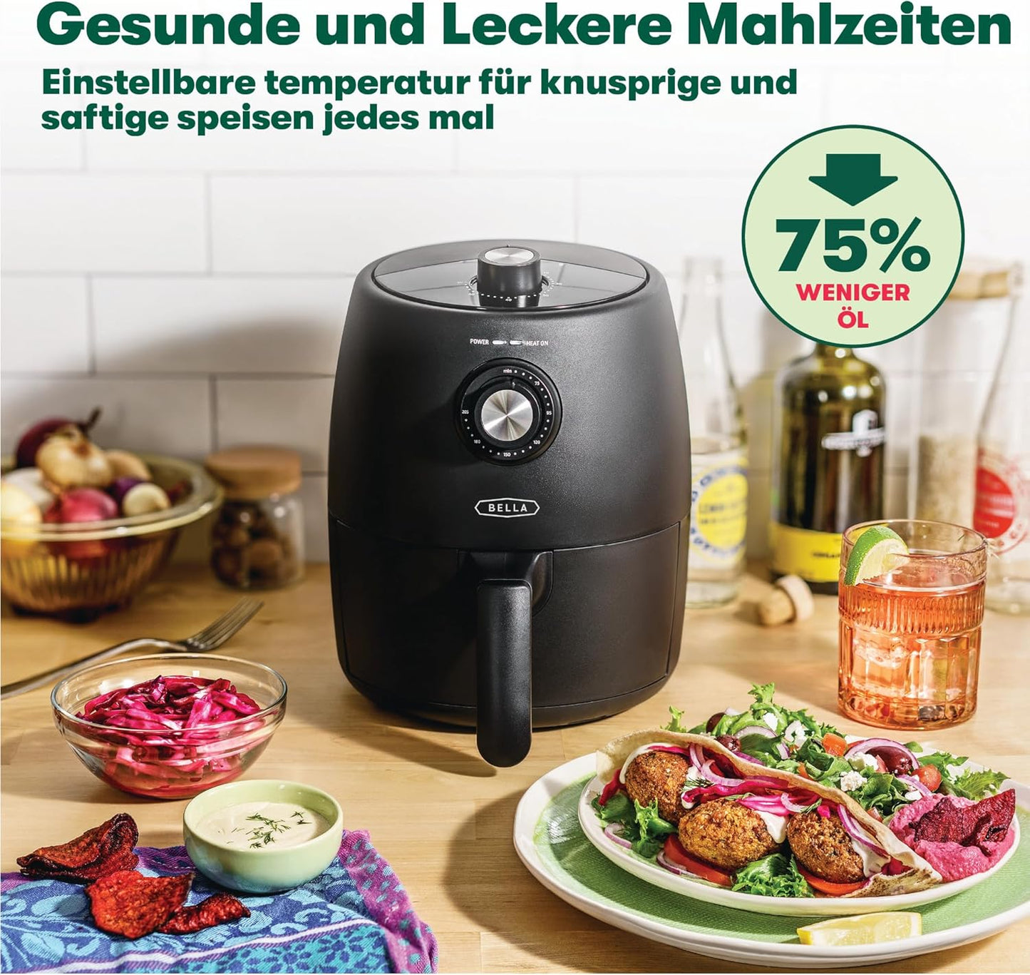 Heissluftfritteuse, Schwarz 1.9L Manuell, Doppeldrehknopf