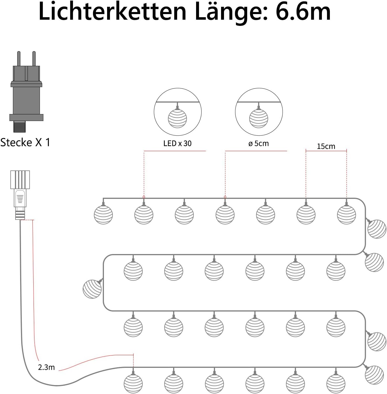 Kugeln-Lichterkette, Bunt ; 30 Kugeln