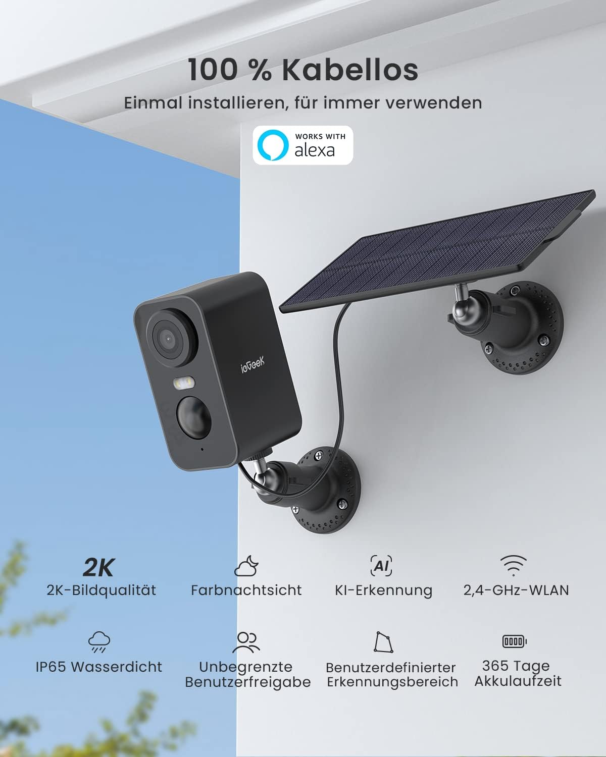 2K Überwachungskamera mit Solarplatten (2 Stück), 2k-solar-schwarz-2pcs